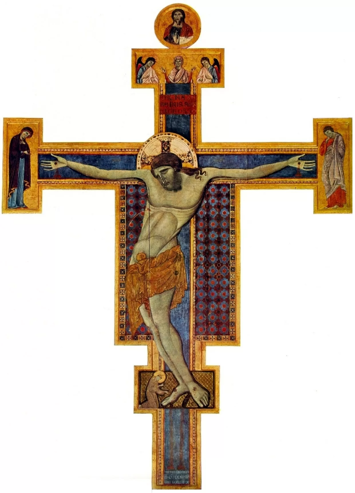 A religious painting of a crucifix Description automatically generated