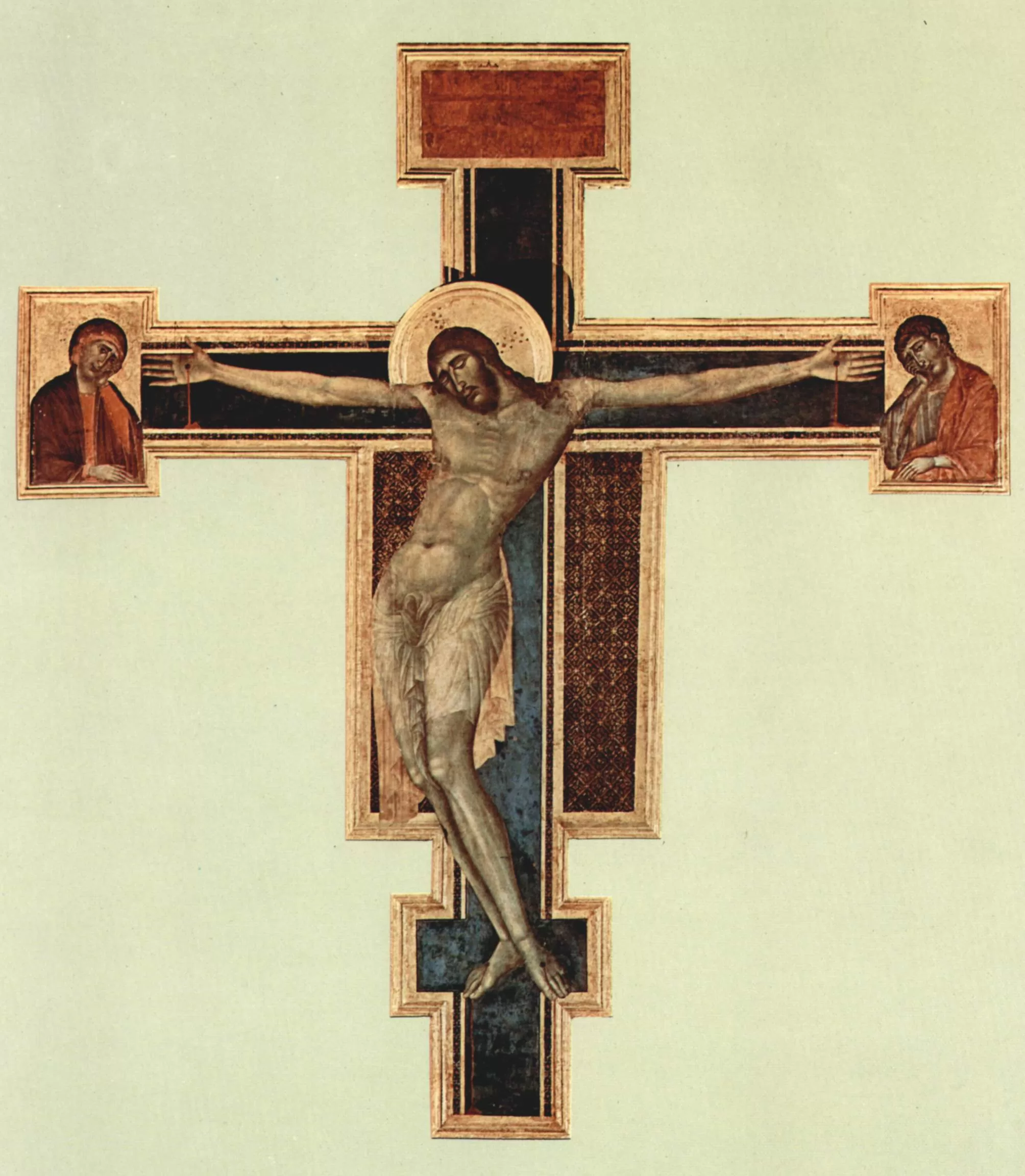 A religious painting of a crucifixion Description automatically generated